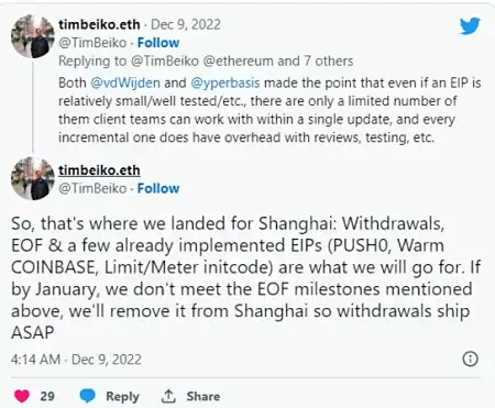 以太坊ETH核心开发人员设定了2023年3月上海升级的暂定截止日期